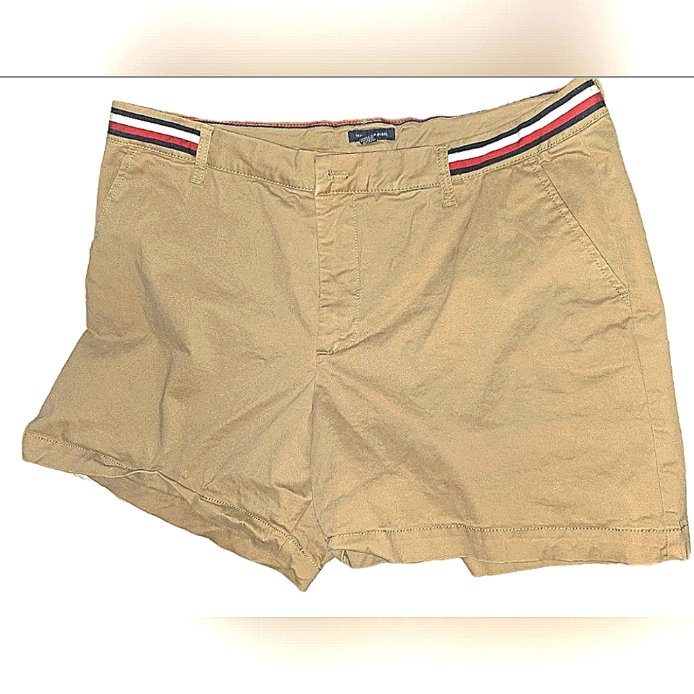 Tommy Hilfiger Tan Women's Shorts with Striped Waistband